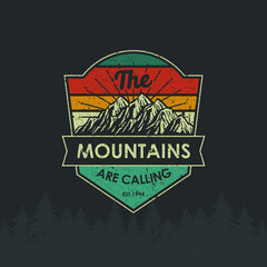 Retro Vintage logo badge adventure and outdoor mountains for sticker, t-shirt, hat, poster design 