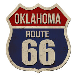 Oklahoma, Route 66 vintage rusty metal sign - obrazy, fototapety, plakaty