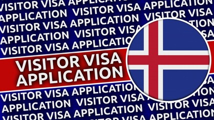 Iceland Circular Flag with Visitor Visa Application Titles - 3D Illustration