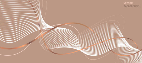 Business background lines wave abstract stripe design. Abstract beige background with bronze stripes. Graphic design. Vector illustration.