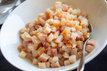 Cubed Salmon in Bowl