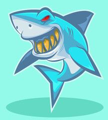 Naklejka premium Great blue shark full of hunger The fearsome blue shark swims through the ocean with his voracious hunger.blue shark vector,designer shark,vector elements