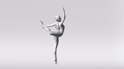 3D illustration of a white female figure in a ballet pose against a bright background © pictosmith