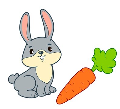 Cute rabbit cartoon. Bunny and carrot clipart vector illustration