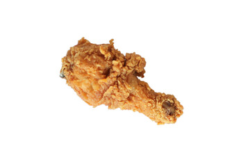 Obraz premium Fried chicken drumsticks isolated on white background. Fried chicken drumsticks are a nutritious food. Crispy yellow chicken drumsticks.