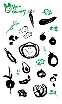Set of vector images of vegetables in a hand-drawn style on a white background
