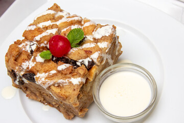 Bread Pudding on White Plate