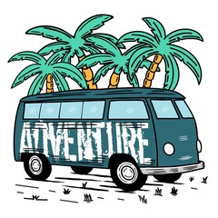 Adventure typography Van Car tree illustration shirt design