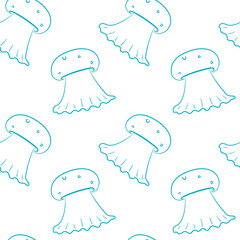School of jellyfish. Seamless pattern on the white background.