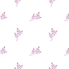 Violet sprig. Hand-drawn vector stock seamless pattern. Floral illustration on the white background.