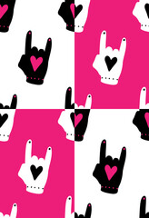 Rock on! Funny seamless pattern with hands.