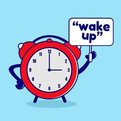 Cute clock cartoon wake up characters vector  isolated on a blue sky background