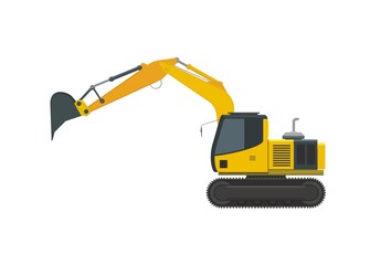 Excavator with opened arm. Simple flat illustration