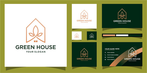 Green house logo template with modern concept and business card design