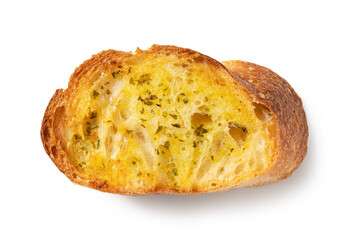 Baked bread with garlic and herbs on a white background.