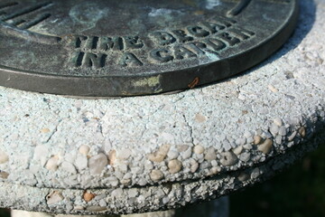 closeup of old garden sundial