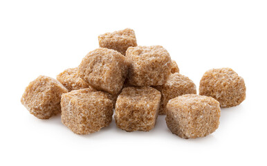 Brown sugar cubes placed on a white background.