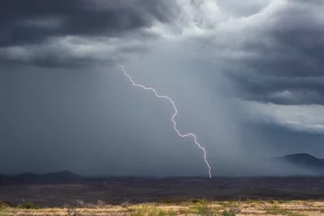 Fotobehang Lightning storm with heavy rain © JSirlin
