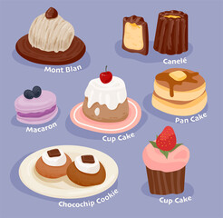 Sweet dessert bakery menu. flat design style minimal vector illustration.