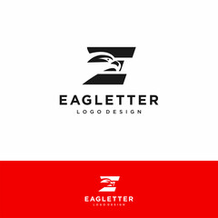 Fototapeta premium Letter E eagle head logo black vector color and red background art