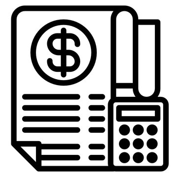 black and white financial document with calculator clip art preview