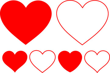 Red heart Icon ,six symbol, shadow, on white background.