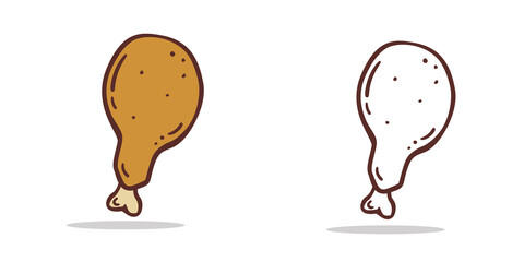 Set Fried Chicken icon Design Template. Illustration vector graphic. cartoon.Flat design.Outline and colored style isolated on white background. Perfect for food concepts, diet infographics.