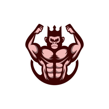 Gorilla Muscle Crown Logo Design