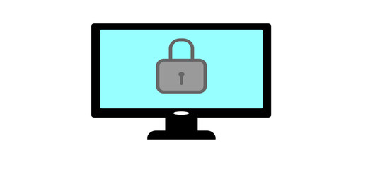 A cybersecurity icon. Isolated monitor and cybersecurity icon. Flat design style. Symbol drawing concept for your web mobile application logo. 