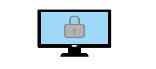 A cybersecurity icon. Isolated monitor and cybersecurity icon. Flat design style. Symbol drawing concept for your web mobile application logo.