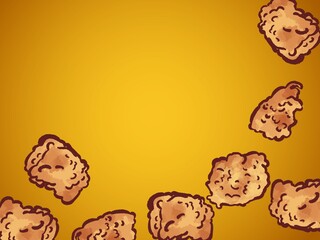 ペン画水彩の唐揚げ右下フレーム・金