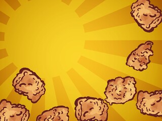 ペン画水彩の唐揚げ右下フレーム・金集中線