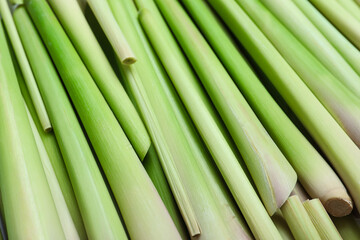 Fototapeta premium Fresh aromatic lemongrass as background, closeup view