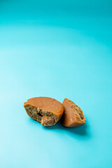 Brown sugar on a blue background