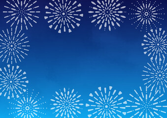 水彩　花火　フレーム　背景　壁紙　夜空