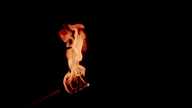 Burning fire torch isolated with black background - campfire concept