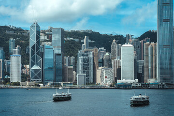 Fototapeta na wymiar Panorama of Victoria Harbor of Hong Kong
