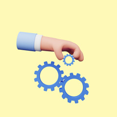 3d illustration of hand holding gear