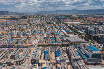 Aerial view of Yingxian City, Ying Xian Town in Shanxi Province of China