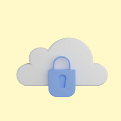 3d illustration of cloud with padlock