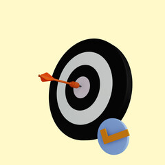 3d illustration of arrow on target with checklist icon