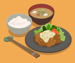 チキン南蛮定食のベクターイラスト素材