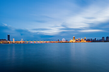 city skyline at sunset