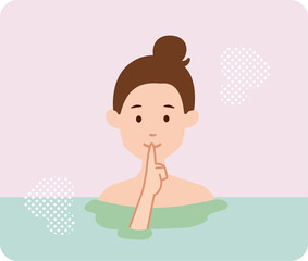 温泉で静かに入浴する女性