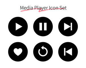 メディアプレーヤーの再生ボタンや停止ボタンなどのアイコンセット