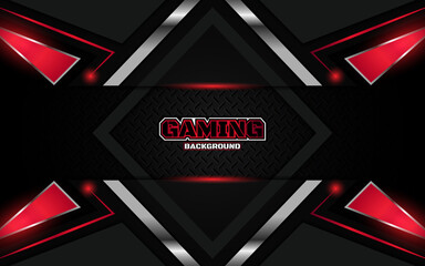 Abstract futuristic geometric black and red gaming background with modern esport shapes. Vector design template technology concept can use element game banner, sport poster, cyber wallpaper, web © Majri