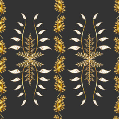 Seamless pattern with interesting doodles on colorfil background. Raster illustration.