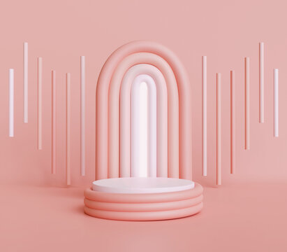 Pink creative mock up scene with podium geometry shape for product display
