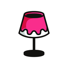 symbol of a table lamp in the bedroom, red colored with line art style, and shadow details.