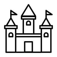 castle outline icon. isolated on a white background. for building themes, coloring books, kingdoms etc.